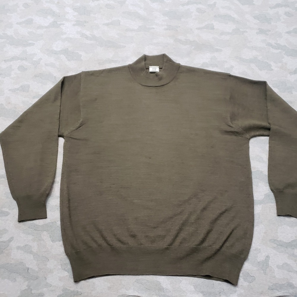 Enrico Coveri Tricot Sweater Men XL Green Pullover 100% Wool Italy Mock Neck
